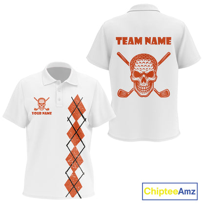 Orange argyle plaid pattern Skull White Golf polo shirt for Kid custom Halloween Kid golf attire NQS10357