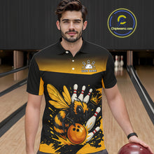 Load image into Gallery viewer, Custom Black and Yellow Bee Bowling Polo, Quarter Zip Shirts For Men, Bee Bowling Team Bowlers Outfit NQS10361