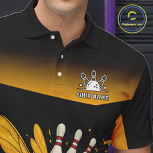 Load image into Gallery viewer, Custom Black and Yellow Bee Bowling Polo, Quarter Zip Shirts For Men, Bee Bowling Team Bowlers Outfit NQS10361