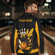 Load image into Gallery viewer, Custom Black and Yellow Bee Bowling Polo, Quarter Zip Shirts For Men, Bee Bowling Team Bowlers Outfit NQS10361