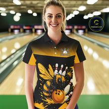 Load image into Gallery viewer, Custom Black and Yellow Bee Bowling Polo, 1/4 Zip Shirts For Women, Bee Bowling Team Bowlers Outfit NQS10361