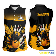 Load image into Gallery viewer, Custom Black and Yellow Bee Bowling Sleeveless Polo Shirt, Bee Bowling Team Bowlers Outfit NQS10361