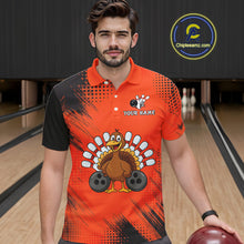 Load image into Gallery viewer, Custom Orange Turkey Bowling Shirt For Men, Thanksgiving Bowling Team Jersey Bowler Outfit NQS10369