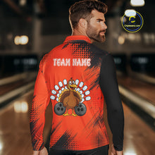 Load image into Gallery viewer, Custom Orange Turkey Bowling Shirt For Men, Thanksgiving Bowling Team Jersey Bowler Outfit NQS10369