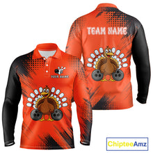 Load image into Gallery viewer, Custom Orange Turkey Bowling Shirt For Men, Thanksgiving Bowling Team Jersey Bowler Outfit NQS10369