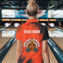 Load image into Gallery viewer, Custom Orange Turkey Bowling Shirt For Women, Thanksgiving Bowling Team Jersey Bowler Outfit NQS10369