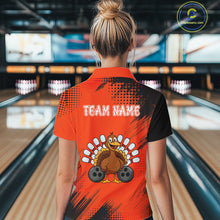 Load image into Gallery viewer, Custom Orange Turkey Bowling Shirt For Women, Thanksgiving Bowling Team Jersey Bowler Outfit NQS10369