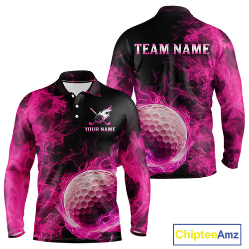 Black and Pink Flame Golf Ball Mens Golf polo shirts custom name golf outfit for men golf clothes NQS9869