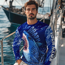 Load image into Gallery viewer, Blue Ocean Sea camo angry Shark fishing UV Protection shirts custom name Shark fishing jerseys NQS10419