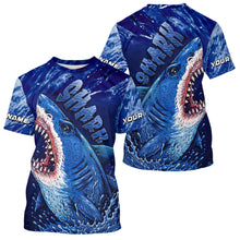 Load image into Gallery viewer, Blue Ocean Sea camo angry Shark fishing UV Protection shirts custom name Shark fishing jerseys NQS10419