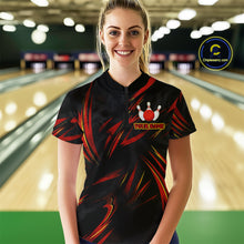 Load image into Gallery viewer, Black and Red Camo Womens Bowling Polo, Quarter Zip shirts custom Bowler Outfits bowling team jerseys NQS10155