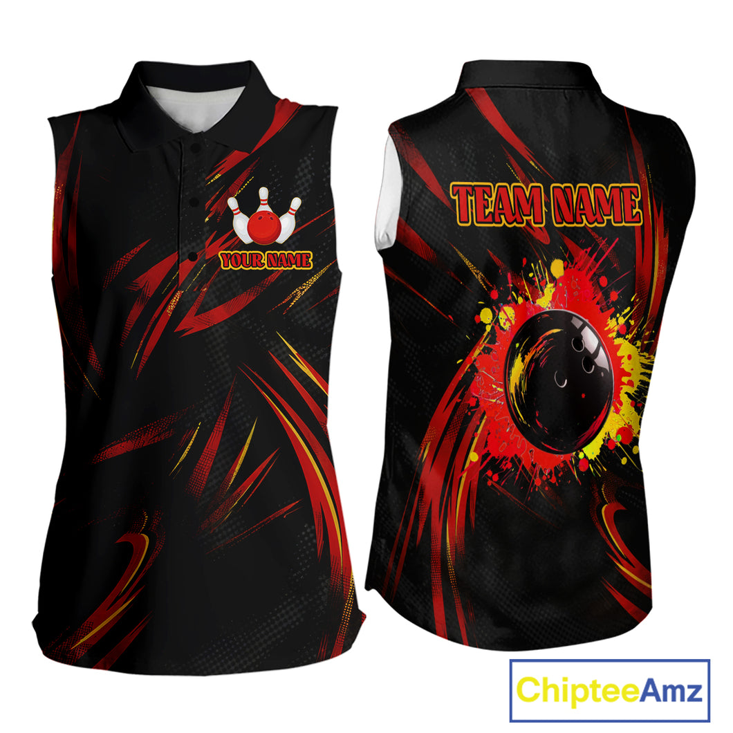 Black and Red Camo Bowling Women sleeveless Polo Shirt custom Bowler Outfits bowling team jerseys NQS10155