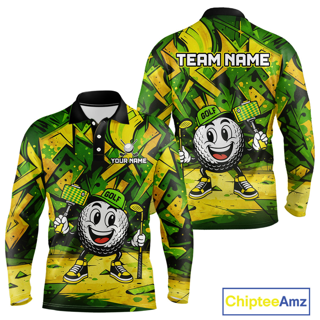 Green and Yellow camo funny golf ball Mens golf polo shirts custom team golf outfits for men NQS10176