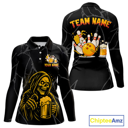 Bowling And Beer Custom Skull Bowling Shirts For Women, Halloween Bowling Outfits NQS10518