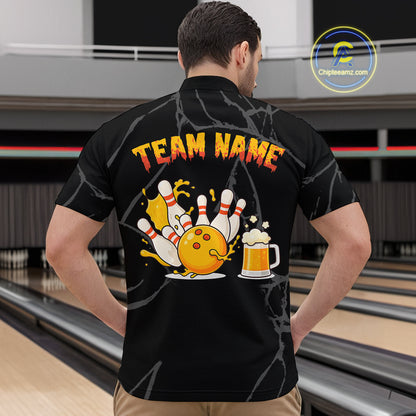 Bowling And Beer Custom Skull Bowling Shirts For Men, Halloween Bowling Outfits NQS10518