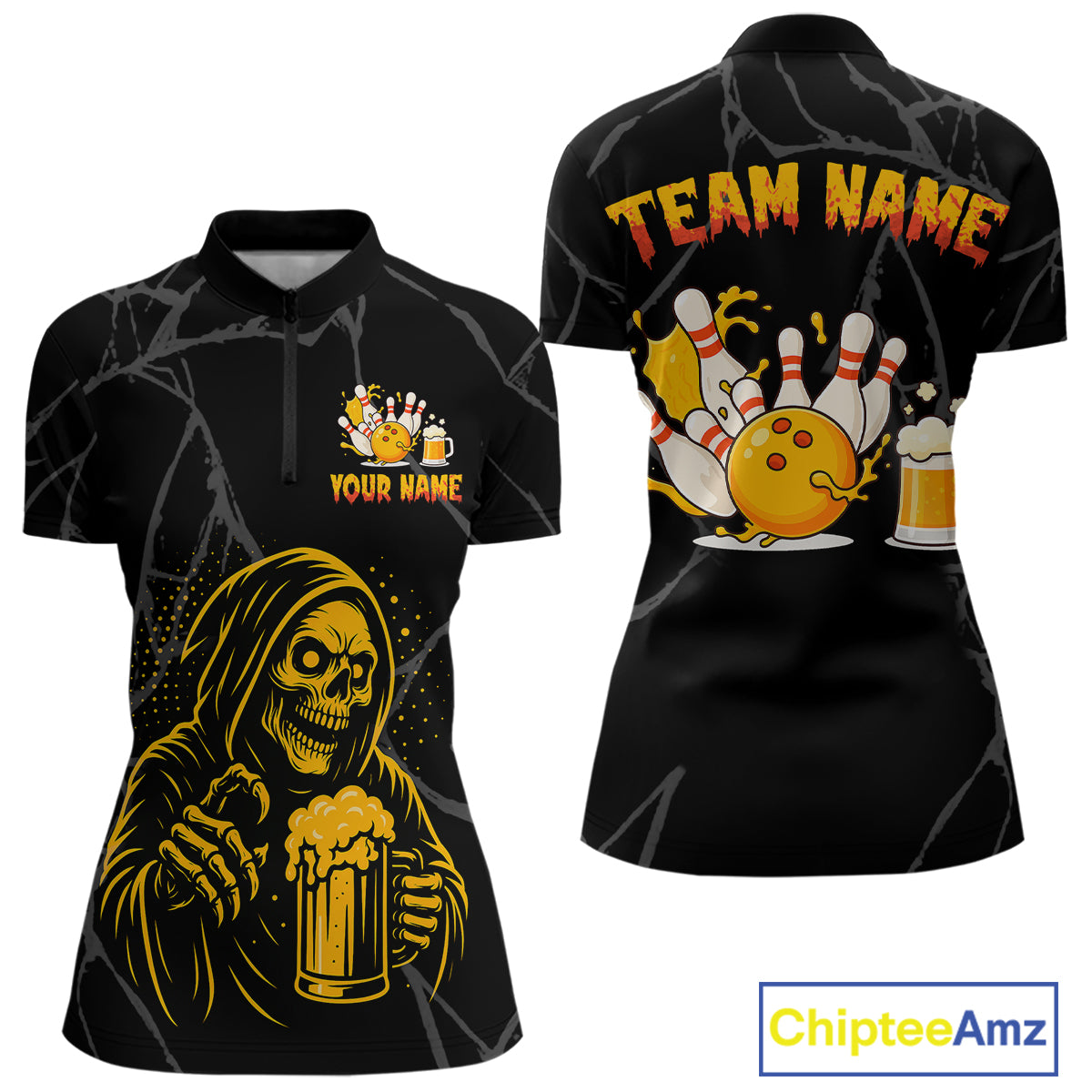 Bowling And Beer Custom Skull Bowling Shirts For Women, Halloween Bowling Outfits NQS10518