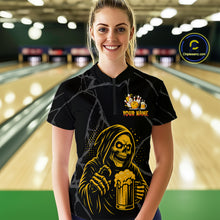 Load image into Gallery viewer, Bowling And Beer Custom Skull Bowling Shirts For Women, Halloween Bowling Outfits NQS10518