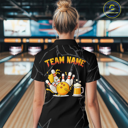 Bowling And Beer Custom Skull Bowling Shirts For Women, Halloween Bowling Outfits NQS10518