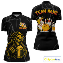Load image into Gallery viewer, Bowling And Beer Custom Skull Bowling Shirts For Women, Halloween Bowling Outfits NQS10518
