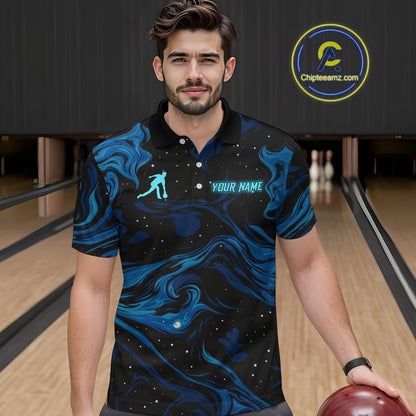 Blue Butterflies Bowling Polo, Quarter-Zip Shirts For Men Custom Team Bowling League Jersey NQS10578