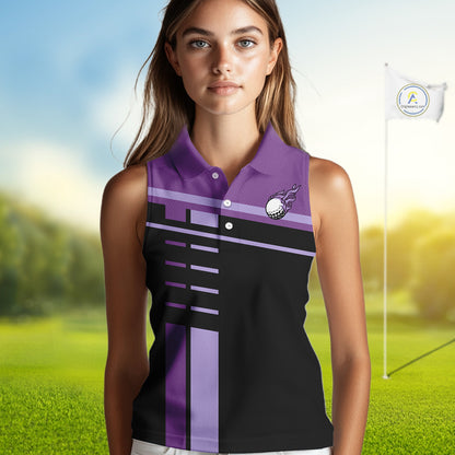 Personalized Black and Purple Women sleeveless polo shirt, Golf Shirts For Team ladies golfers NQS10160