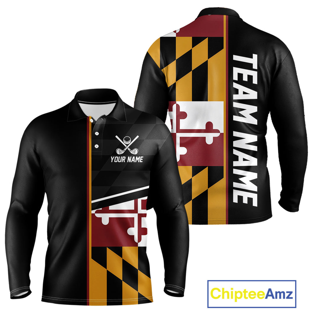 Maryland Flag black Men golf polo shirt Custom Patriotic Mens Golf attire For team, golfing gifts NQS10188