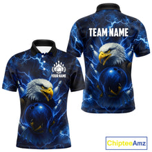 Load image into Gallery viewer, Mens bowling shirts Custom Eagle blue lightning thunder Bowling Team Jersey, gift for Bowlers NQS10336