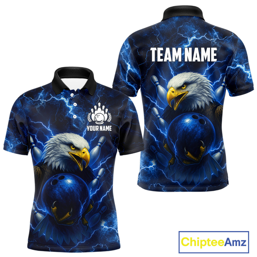 Mens bowling shirts Custom Eagle blue lightning thunder Bowling Team Jersey, gift for Bowlers NQS10336