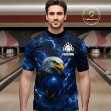 Load image into Gallery viewer, Mens bowling shirts Custom Eagle blue lightning thunder Bowling Team Jersey, gift for Bowlers NQS10336