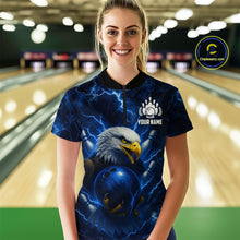 Load image into Gallery viewer, Womens bowling shirts Custom Eagle blue lightning thunder Bowling Team Jersey, gift for Bowlers NQS10336