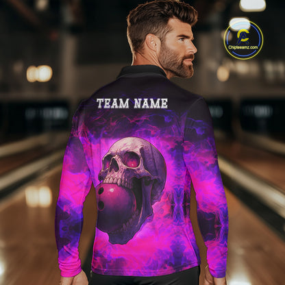 Custom Pink Flame Skull Halloween Bowling Shirts For Men, Personalized Team Bowling Jersey outfit NQS10401