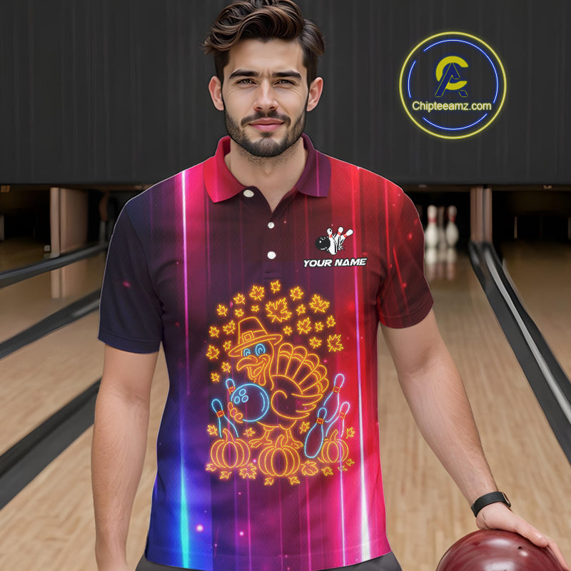 Colorful Neon Autumn Turkey Bowling Shirts for Men Custom Thanksgiving Bowling Team Jerseys NQS10417