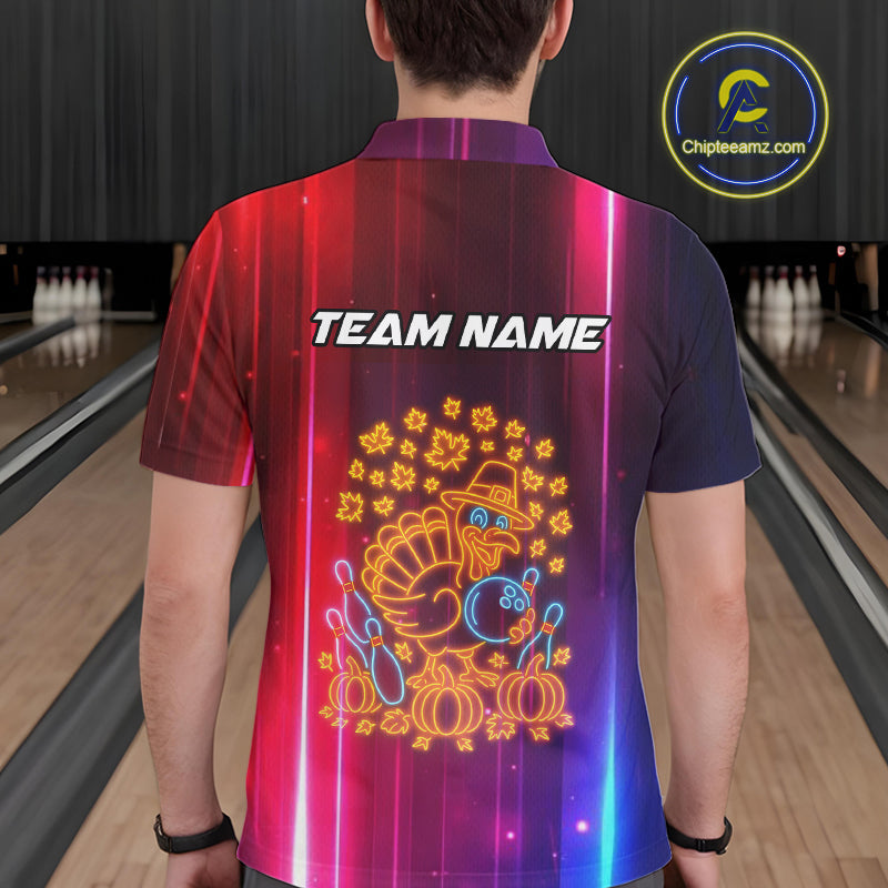 Colorful Neon Autumn Turkey Bowling Shirts for Men Custom Thanksgiving Bowling Team Jerseys NQS10417