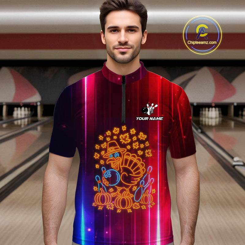 Colorful Neon Autumn Turkey Bowling Shirts for Men Custom Thanksgiving Bowling Team Jerseys NQS10417