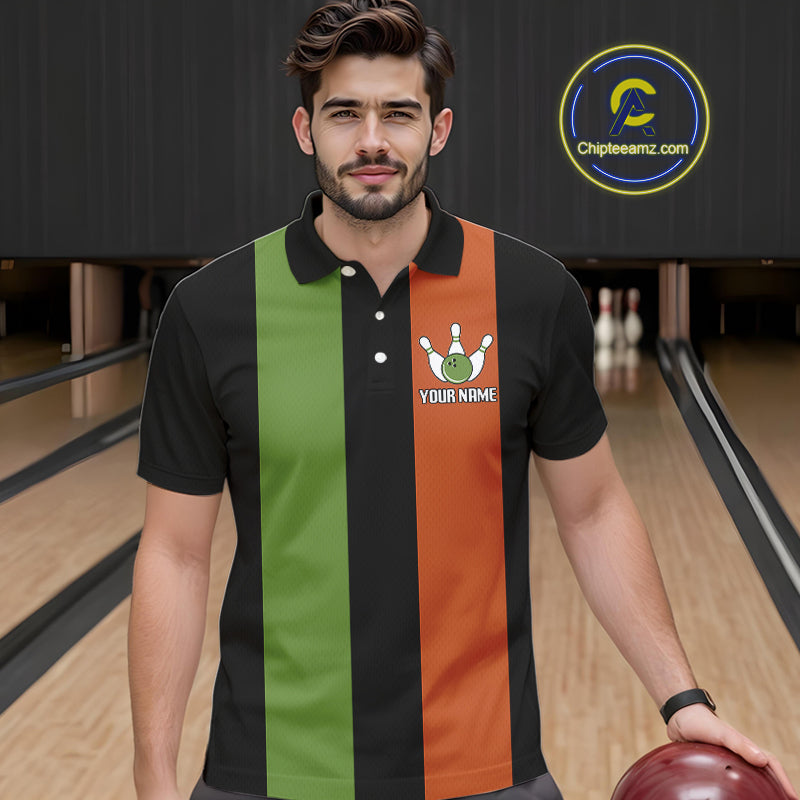 Green & Orange Retro Black Bowling shirts for men custom Does this shirt make my balls look big NQS10622