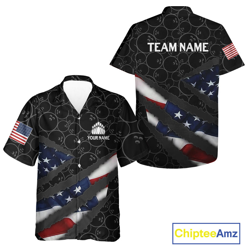 American Flag Bowling Hawaiian Shirt Custom Bowling Jersey for Team Patriotic Bowler Button up Shirt NQS10427