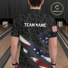 Load image into Gallery viewer, American Flag Mens Bowling Shirt Custom Bowling Jersey for Team Patriotic Bowlers Polo, 1/4 zip Shirt NQS10427