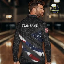 Load image into Gallery viewer, American Flag Mens Bowling Shirt Custom Bowling Jersey for Team Patriotic Bowlers Polo, 1/4 zip Shirt NQS10427