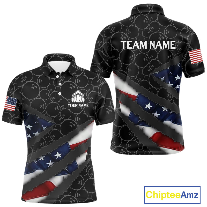 American Flag Mens Bowling Shirt Custom Bowling Jersey for Team Patriotic Bowlers Polo, 1/4 zip Shirt NQS10427