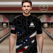 Load image into Gallery viewer, American Flag Mens Bowling Shirt Custom Bowling Jersey for Team Patriotic Bowlers Polo, 1/4 zip Shirt NQS10427