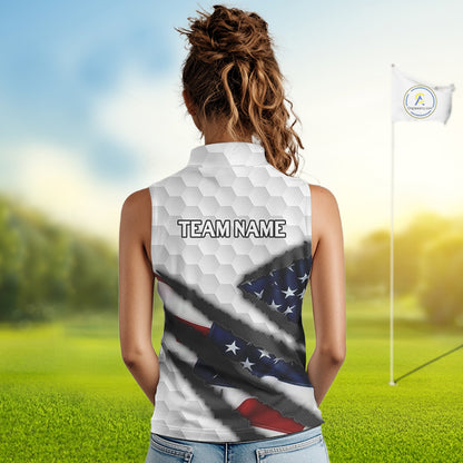 Personalized American Flag Golf Sleeveless polo shirt For Women Custom Patriotic Golf Gifts NQS10428