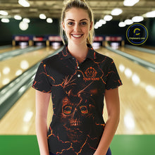 Load image into Gallery viewer, Black And Orange Skull Dragon Bowling Polo, 1/4 Zip Shirt For Women Custom Bowling Team League Jersey NQS10629