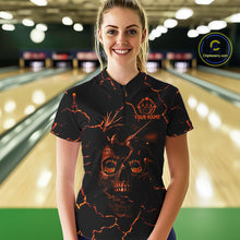 Load image into Gallery viewer, Black And Orange Skull Dragon Bowling Polo, 1/4 Zip Shirt For Women Custom Bowling Team League Jersey NQS10629