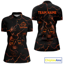 Load image into Gallery viewer, Black And Orange Skull Dragon Bowling Polo, 1/4 Zip Shirt For Women Custom Bowling Team League Jersey NQS10629