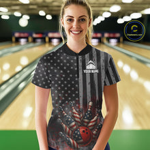 Load image into Gallery viewer, Black Smoke American Flag Bowling wings Shirts For Women Custom Patriotic Bowling Team League Jersey NQS10632