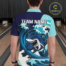 Load image into Gallery viewer, Custom Blue Shark Bowling Polo, Quarter Zip Shirts For Men, Personalized Shark Bowling Team Shirt NQS10469