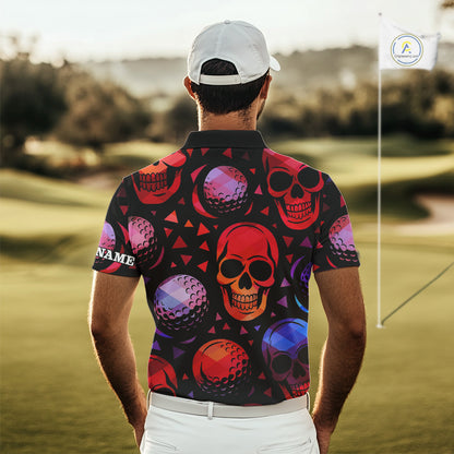 Red Gradient Skull Golf Ball pattern Mens polo golf shirts Custom Halloween golf top for men NQS10511