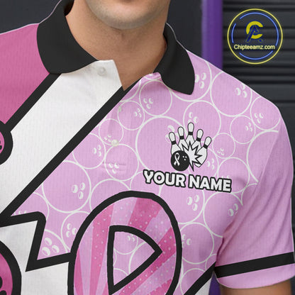 Personalized Pink Ribbons Camo Bowling Shirts For Men, Custom breast cancer bowling Team shirts NQS10533