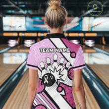 Load image into Gallery viewer, Personalized Pink Ribbons Camo Bowling Shirts For Women, Custom breast cancer bowling Team shirts NQS10533