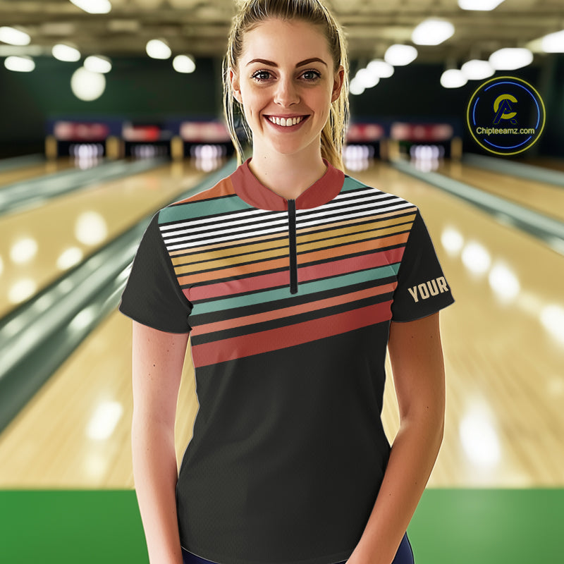 Retro Bowling Polo, Quarter Zip Shirt for Women Custom Vintage Team Bowling Jersey, Gift For Bowlers NQS10567